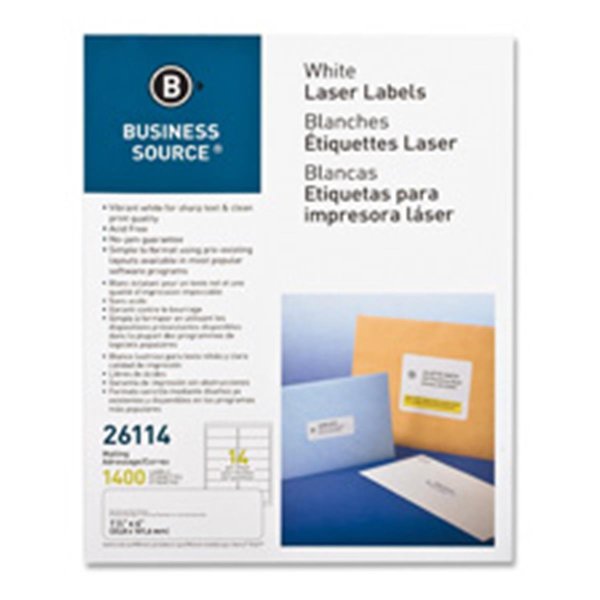 Business Source Mailing Labels- Laser- 1.33 in. x 4 in.- 3500-PK- White BSN26115